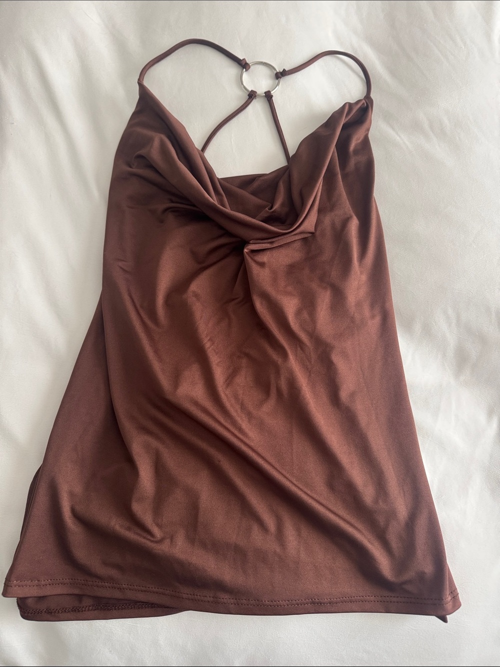 NWT Gaze Brown Cowl Neck Spaghetti Strap Tank Top